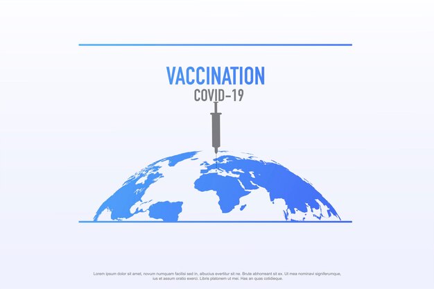 Vaccin contre le coronavirus vaccination covid19 carte du monde avec une seringue sur un bouclier protection santé