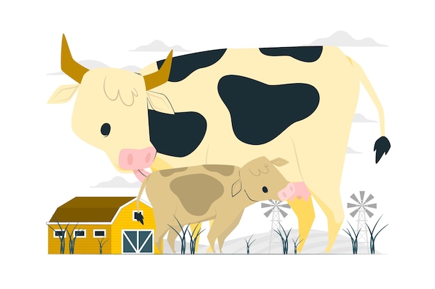 Vache Alimentation Veau Concept Illustration