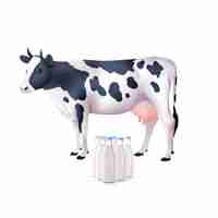 Vecteur gratuit vache et bouteilles de lait