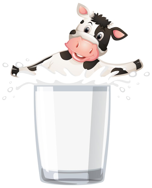 Vecteur gratuit vache de dessin animé avec un verre de lait