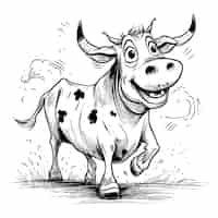 Vecteur gratuit vache heureuse en niveaux de gris dessinée à la main réaliste