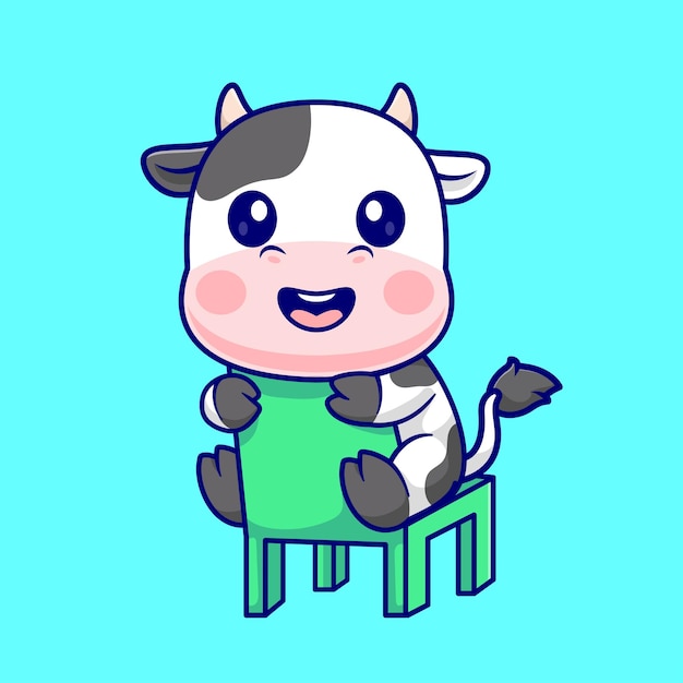 Vecteur gratuit vache mignonne assise sur une chaise dessin animé vecteur icône illustration animal nature icône concept isolé plat