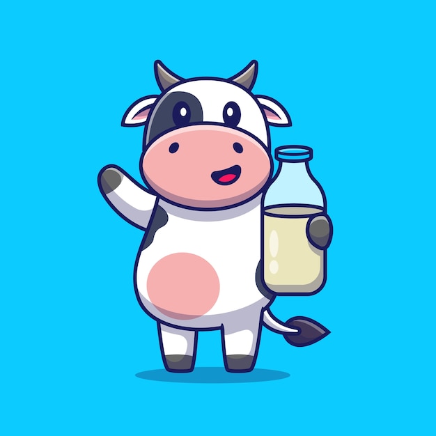 Vache Mignonne Tenant Du Lait. Boisson Animale