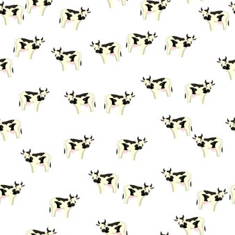 Vache modèle sans couture sur fond blanc. texture des animaux de ferme pour n'importe quel but. modèle aléatoire pour la conception de tissus textiles. ornement de vecteur simple.