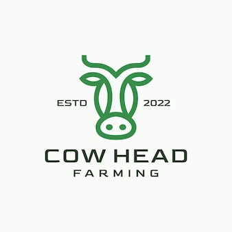 Vache tête ligne contour rétro vintage logo design illustration premium