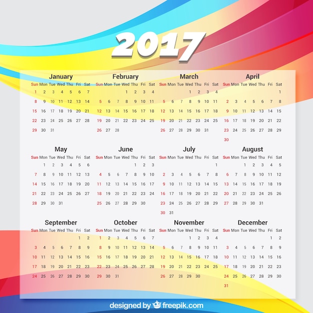 Vecteur gratuit vagues de couleur 2017 de calendrier