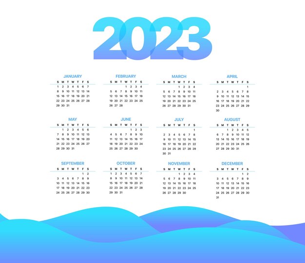 Vecteur gratuit vagues de dégradé horizontal du calendrier 2023