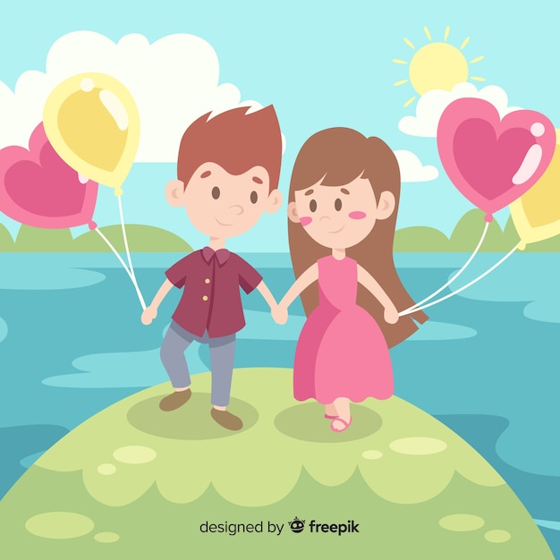 Valentine Background Couple Avec Des Ballons