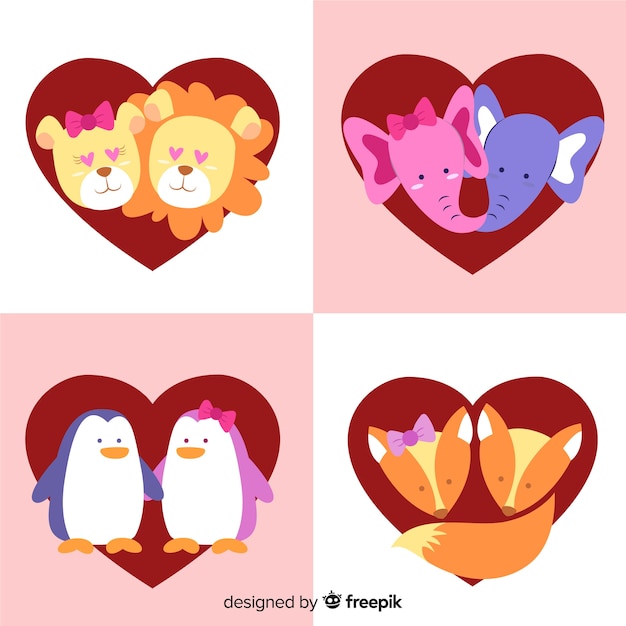 Vecteur gratuit valentine couple animal face pack