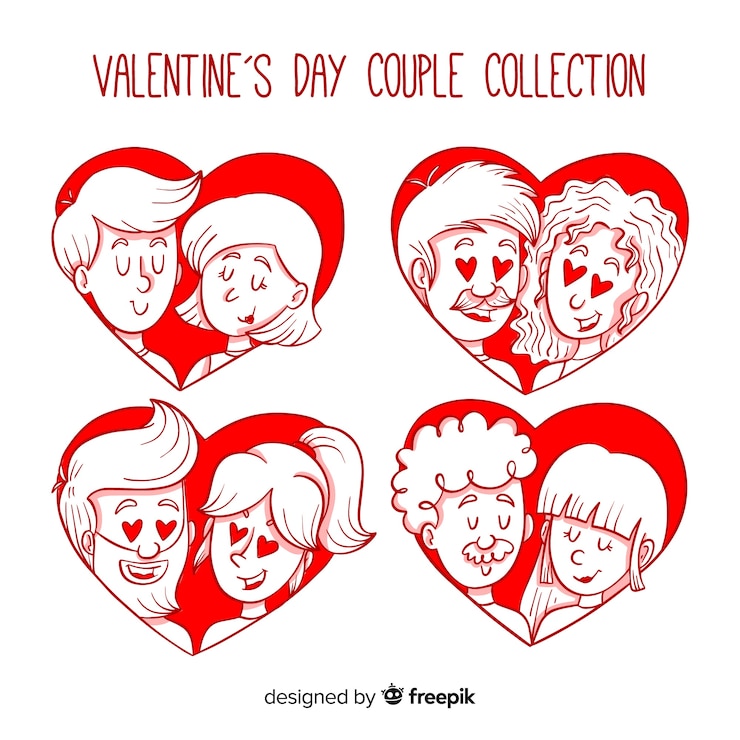 Vecteur gratuit valentine couple à l&#39;intérieur du pack de coeurs