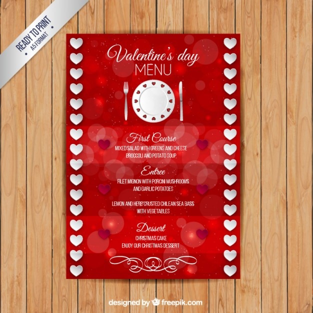 Vecteur gratuit valentine menu du jour avec des coeurs