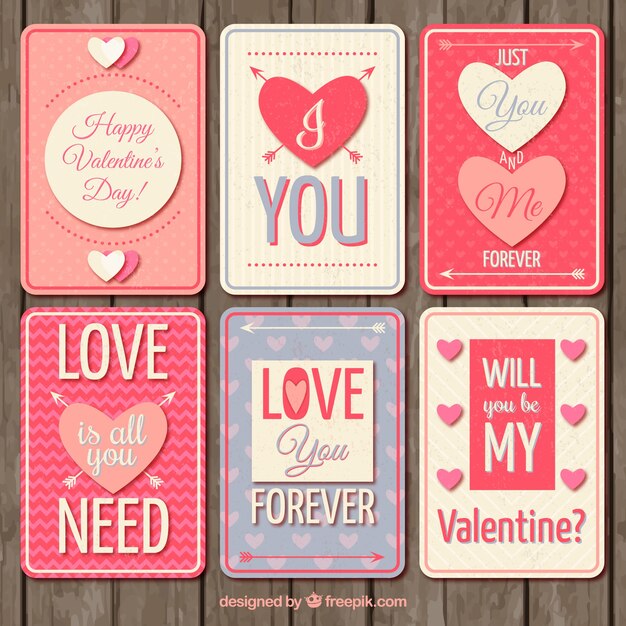 Valentines cartes mignonnes de jour dans le style rétro