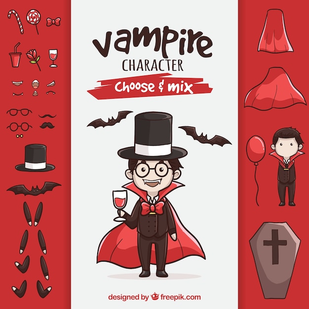 Vecteur gratuit vampire avec accessoires à la main