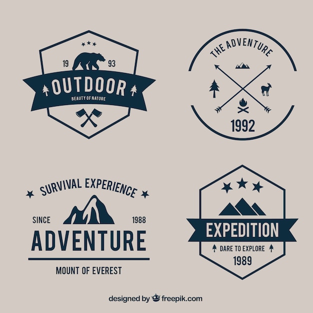 Vecteur gratuit variété d'aventure badges pack