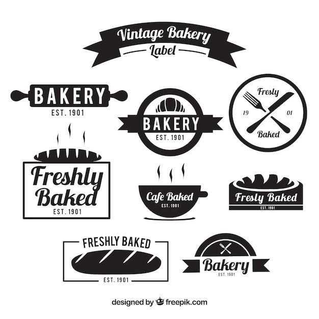 Vecteur gratuit variété de badges de boulangerie cru