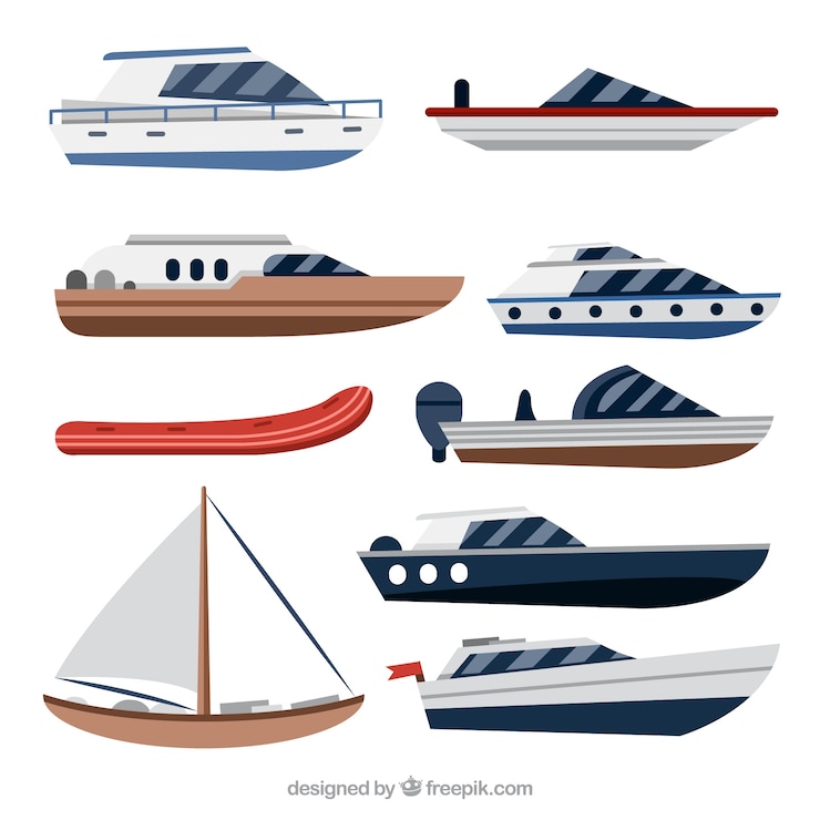 Vecteur gratuit variété de bateaux en conception plate