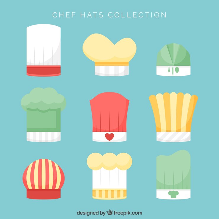 Vecteur gratuit variété de chapeaux de chef colorés