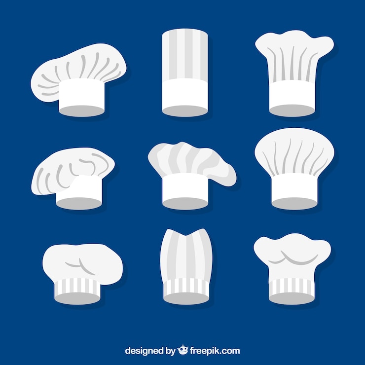 Vecteur gratuit variété de chapeaux de chef avec de superbes designs