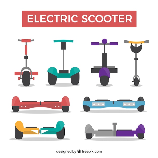 Vecteur gratuit variété colorée de scooters électriques