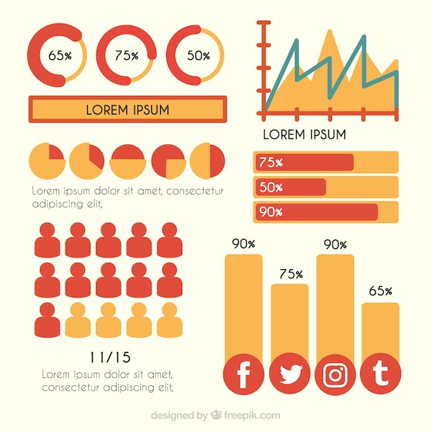 Variété D'éléments Rouges Et Orange Pour Des Infographies