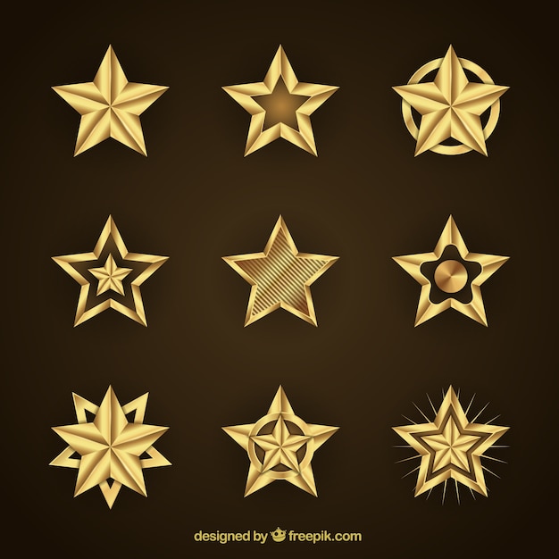 Vecteur gratuit variété des étoiles décoratives d'or