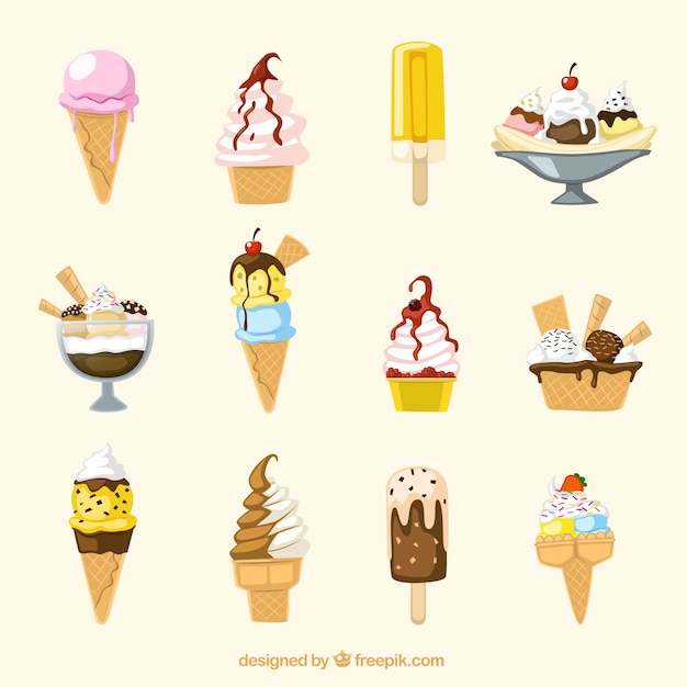 Vecteur gratuit variété des illustrations de crème glacée
