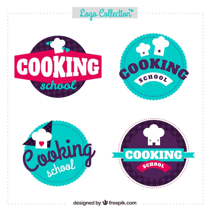 Vecteur gratuit variété de logos de cuisine en conception plate