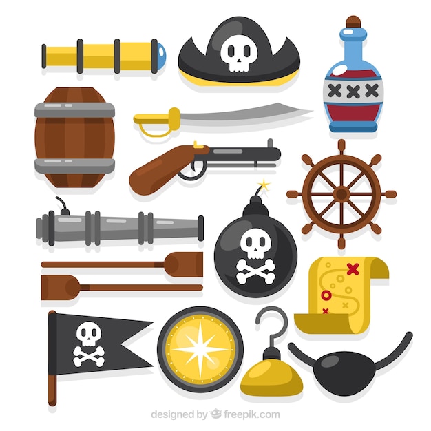 Variété D'objets Pirates Dans Un Design Plat