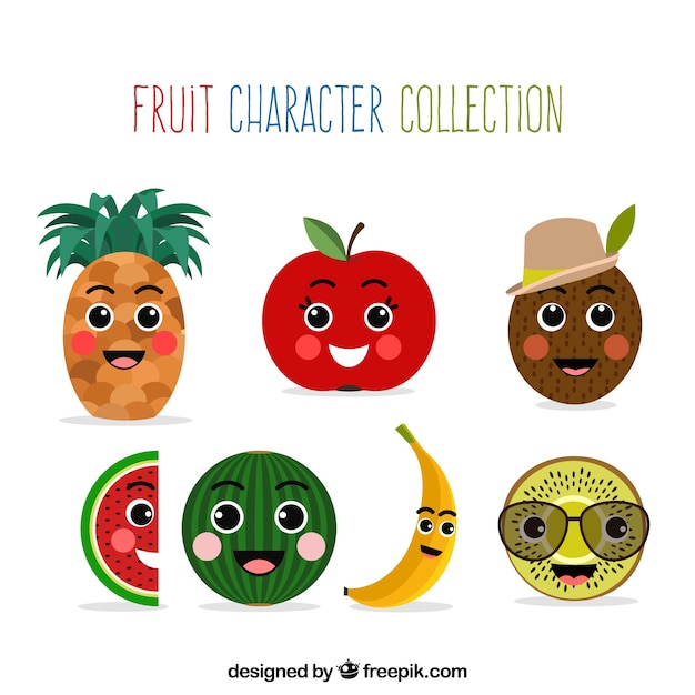 Vecteur gratuit variété de personnages de fruits heureux