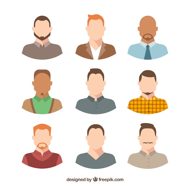 Vecteur gratuit variété plate d'avatars masculins