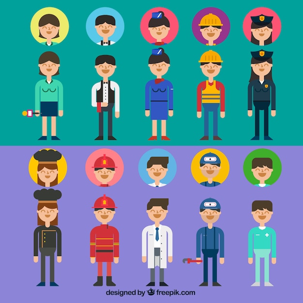 Vecteur gratuit variété de professions avatars