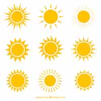 Vecteur gratuit variété de soleils icônes