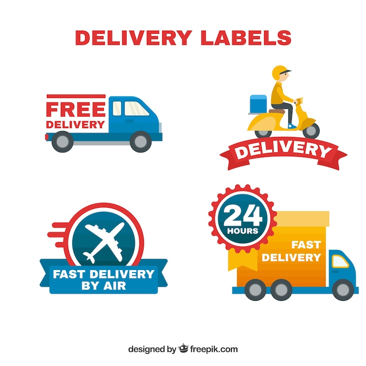 Vecteur gratuit variétés plates d&#39;étiquettes de livraison