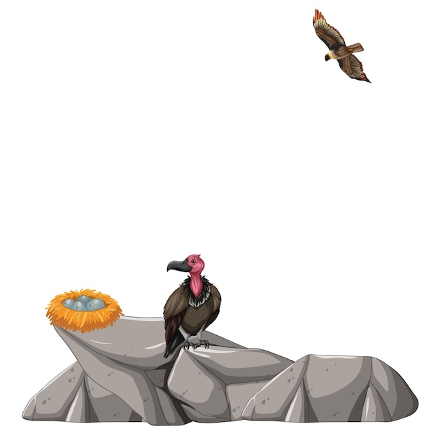 Vecteur gratuit vautour, debout, sur, pierre, dans, dessin animé, style