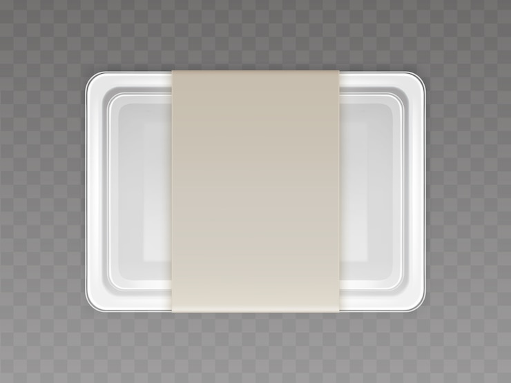 Vecteur gratuit vecteur 3d contenant en plastique réaliste pour la nourriture, produits avec couverture en papier