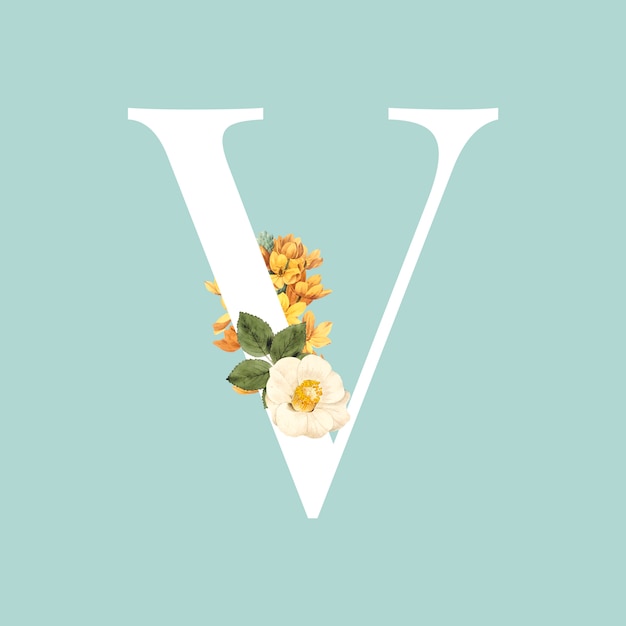 Vecteur gratuit vecteur de l'alphabet floral capital lettre v