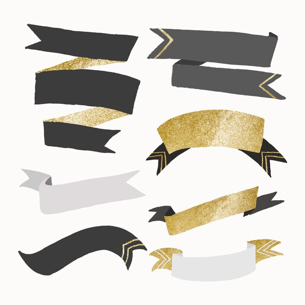 Vecteur de bannière de ruban esthétique, ensemble de conception de paillettes d'or