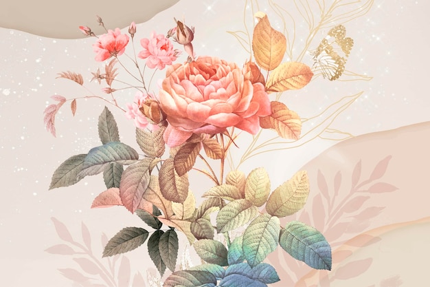 Vecteur gratuit vecteur de bordure esthétique de fond de fleur, remixé à partir d'images du domaine public vintage