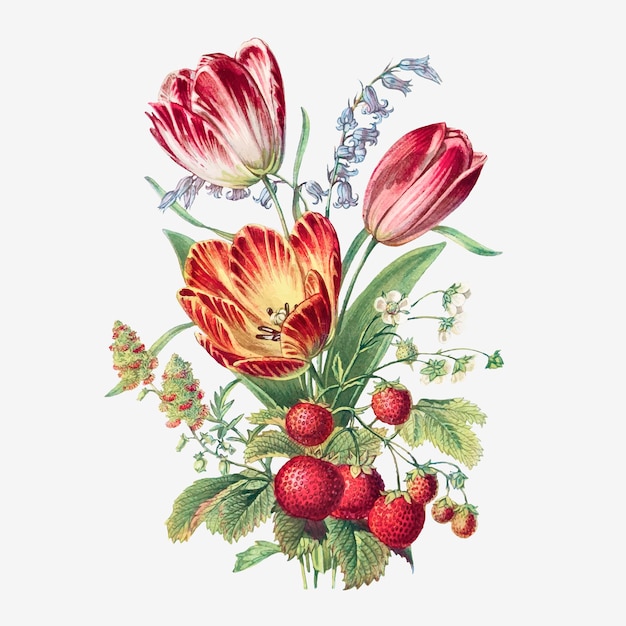 Vecteur gratuit vecteur de bouquet de fleurs d'été vintage