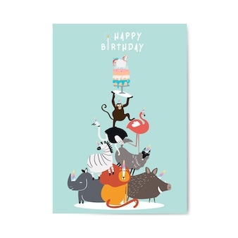 Vecteur de carte postale anniversaire sur le thème animal
