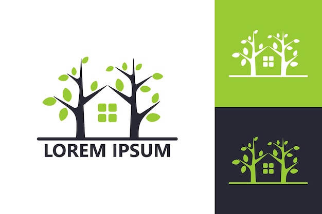 Vecteur De Conception De Modèle De Logo De Maison D'arbre Vecteur Premium