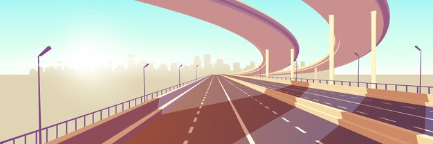 Vecteur de dessin animé autoroute vitesse métropole moderne