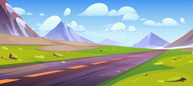 Vecteur gratuit vecteur de dessin animé de paysage vue route et montagne