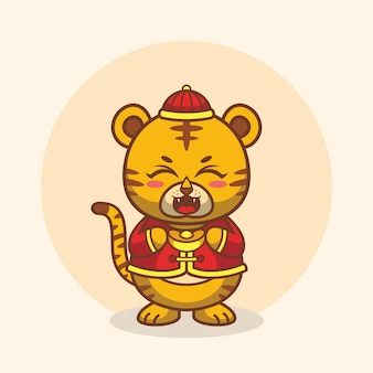 Vecteur de dessin animé de tigre chinois nouvel an chinois tenir la conception d'or