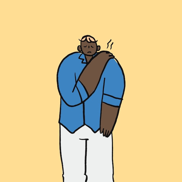 Vecteur gratuit vecteur de doodle de syndrome de bureau, personnage dessiné à la main de douleur à l'épaule
