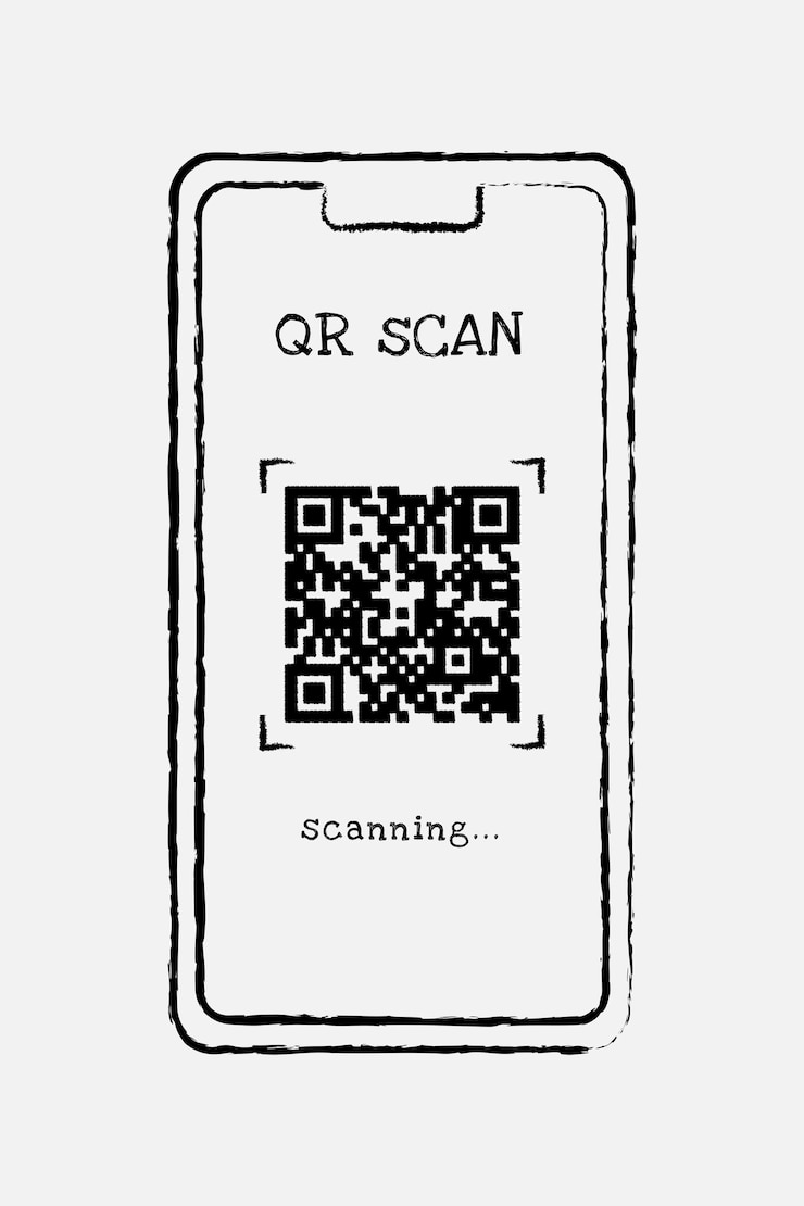 Vecteur gratuit vecteur d'élément de conception de code qr de téléphone, doodle illustration dessinés à la main