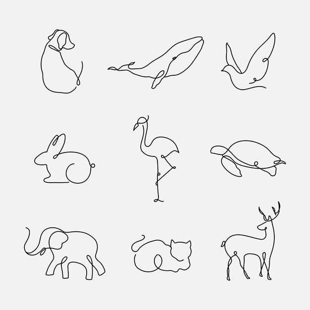 Vecteur d'élément de logo animal, jeu d'illustrations animales art ligne