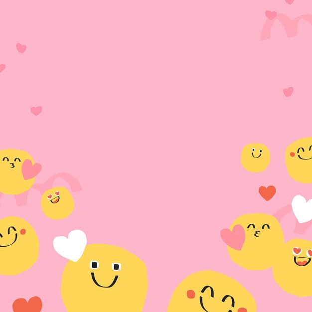 Vecteur de fond mignon d'emoji doodle avec signe de coeur