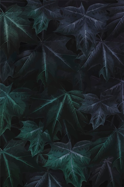 Vecteur de fond à motifs de feuille d'érable vert violacé dessiné à la main