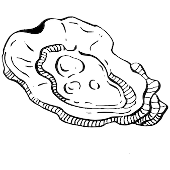 Vecteur d'huîtres avec illustration de style de gravure du logo ou de l'emblème pour le menu de conception de fruits de mer, déjeuner. steakhouse américain classique ou apéritif de bistro français.